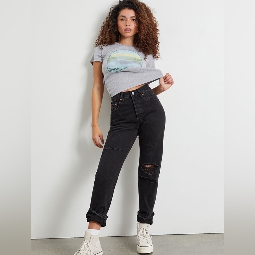 LEVI’S 501 Straight Leg Distressed Black Jeans NWT 24x30